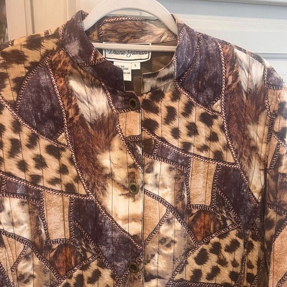 Diane Gilman Browns100% Silk Duster Cardigan Boho Vtg Mandarin Collar - Picture 2 of 9